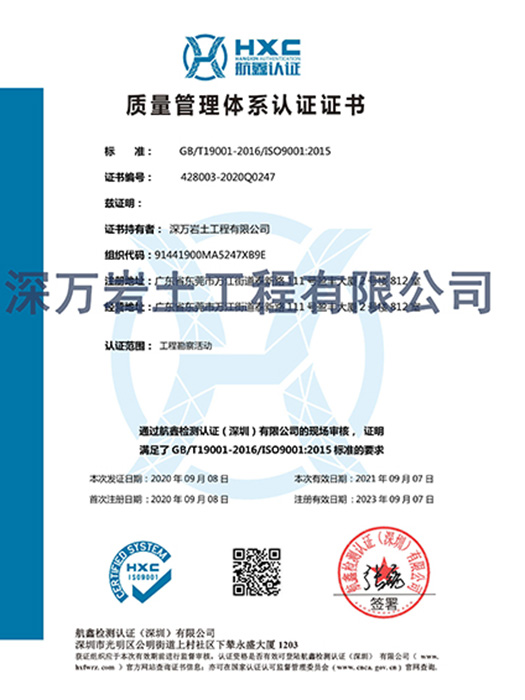 质量管理体系认证证书